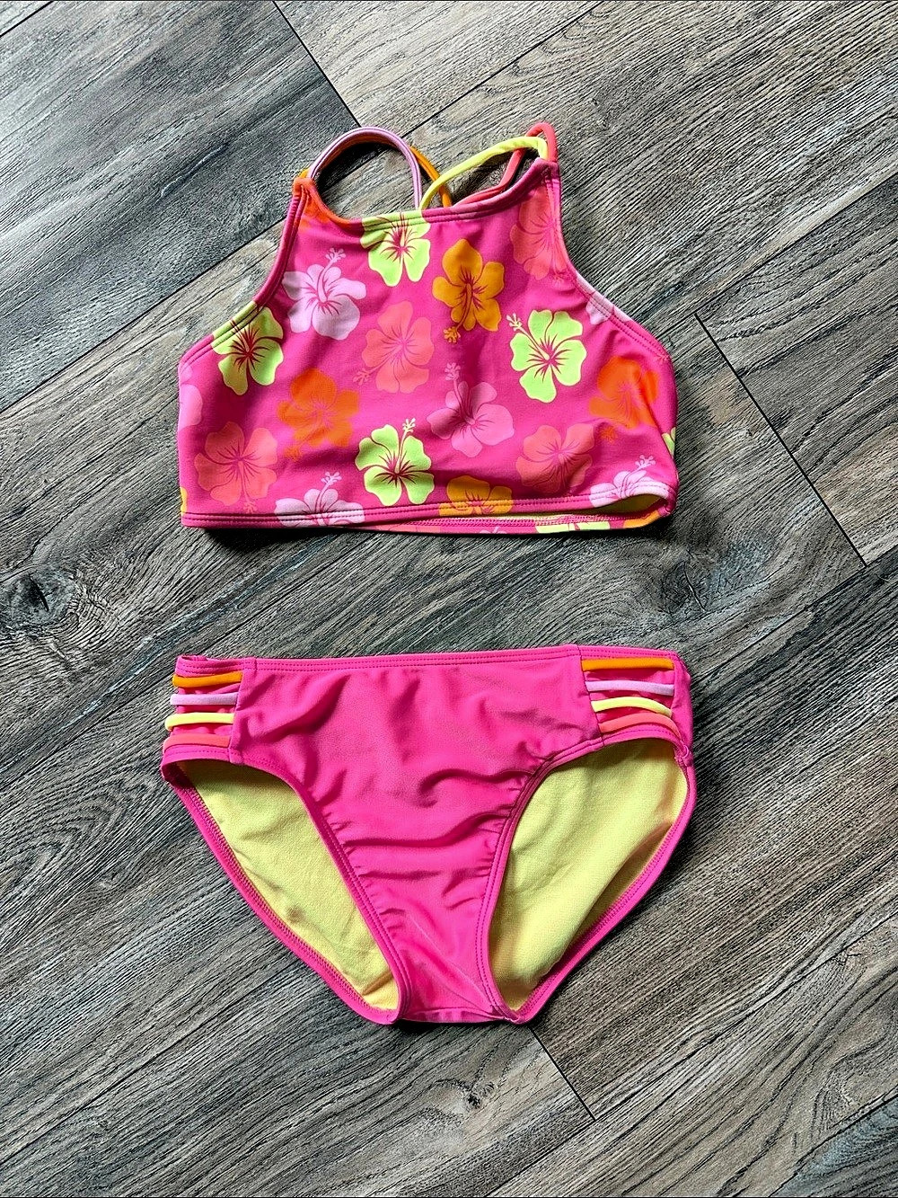 Cat & Jack Hibiscus Floral High-Neck Bikini Set Bikini Girls 14